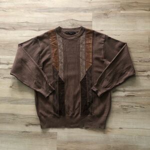 Sergio Louis Italy Wool Blend Men's Brown Sweater with Geometric Patterns